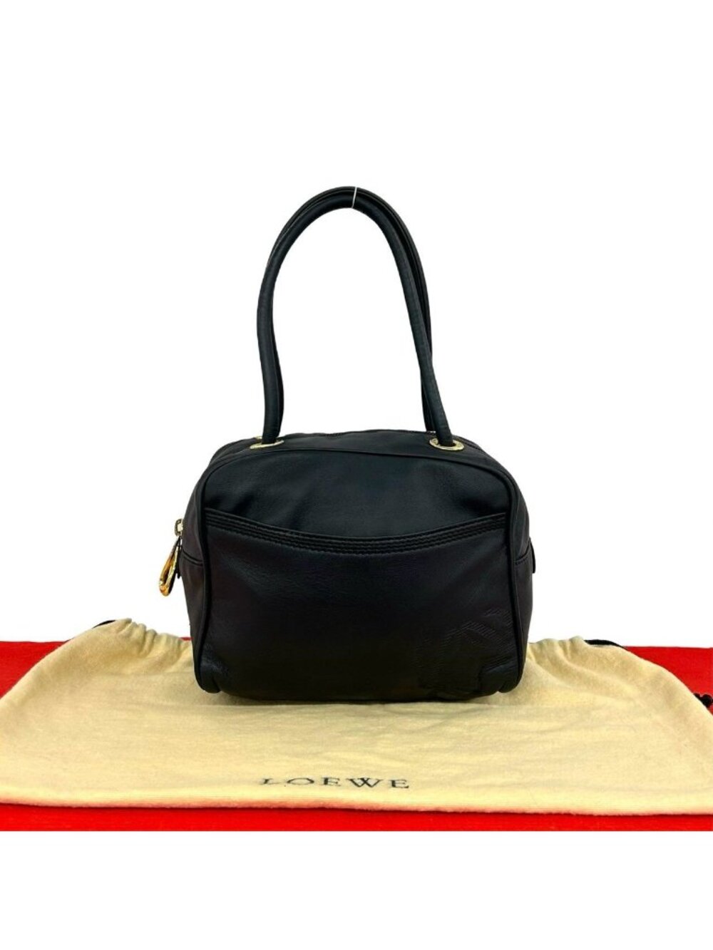 Loewe Vintage Anagram Logo Stamp Nappa Leather Mini Handbag Black